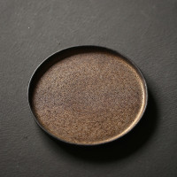 手工鎏金粗陶单层复古茶盘19.5cm*1.7cm（单位：个）