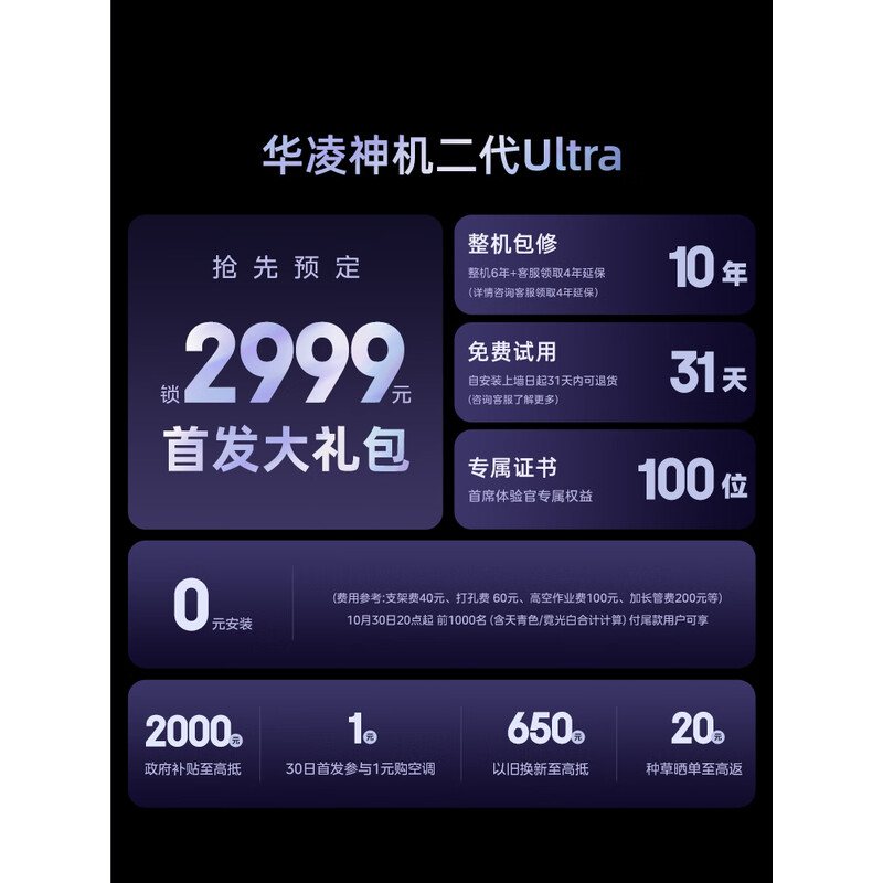 华凌空调神机2代Ultra大1.5匹舒适风智能变频冷暖挂机超一级能效KFR-35GW/N8HE1lUltra天青色高清大图