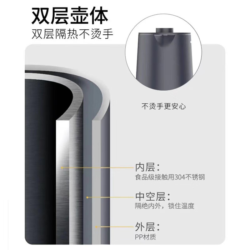 九阳(Joyoung)热水壶K17FD-W6310烧水壶1.7L无缝内胆双层锁温防烫家用电热水壶高清大图