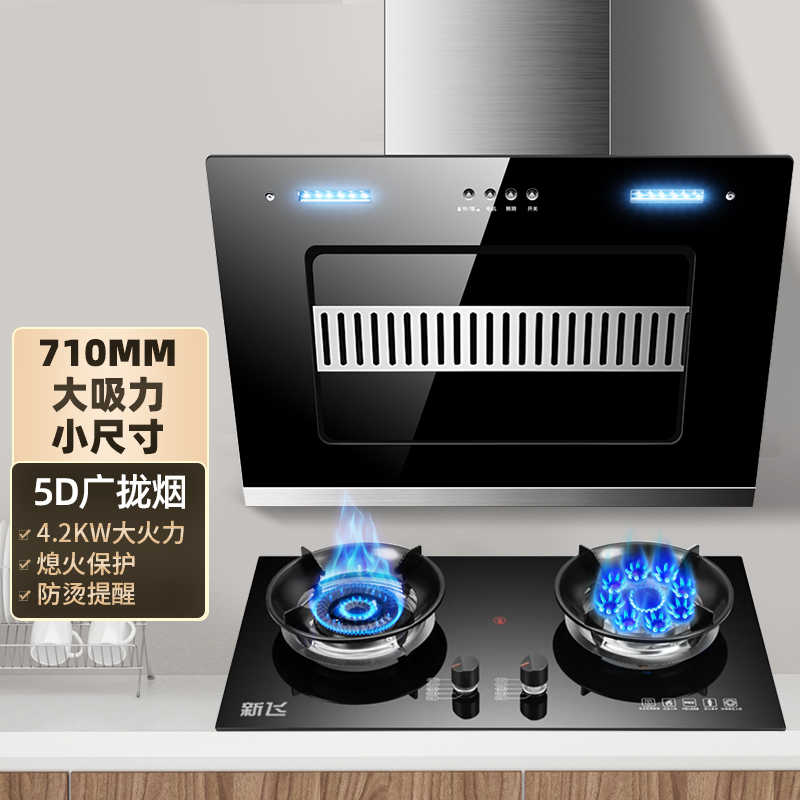 新飞(FRESTEC)烟灶套装两件套烟机燃气灶套餐小尺寸大吸力4.2KW煤气灶厨电套装液化气灶C22+XF-P5上门安装