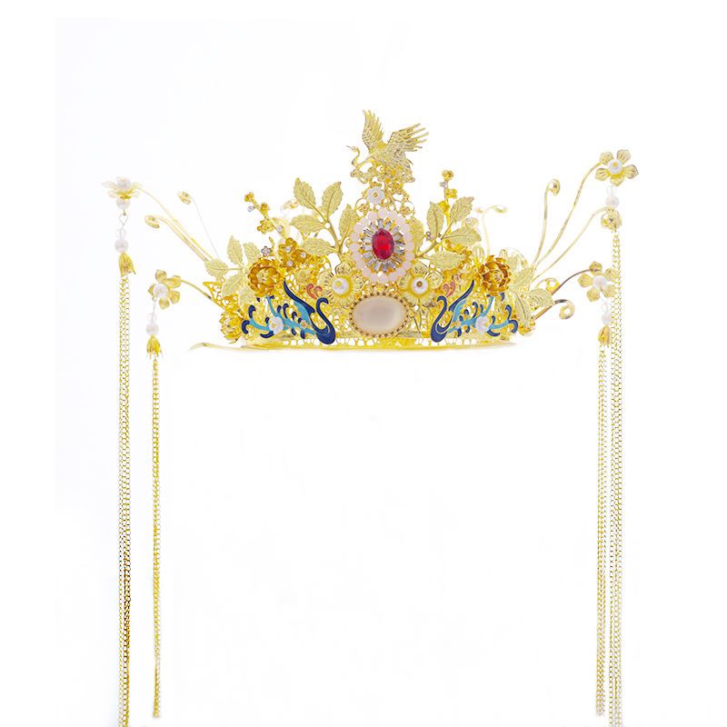 汉服发冠古风配饰中式古装大气凤冠发饰秀禾服头饰皇冠耳饰套装c108