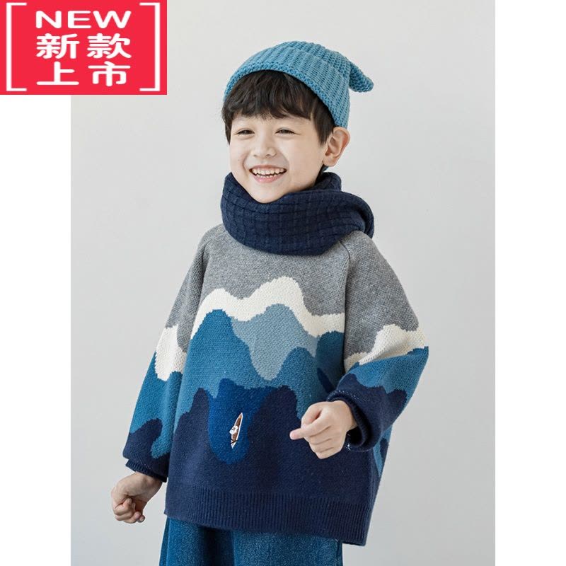 可莉允男童芝麻提花圆领休闲毛衣2022秋冬新款儿童精致刺绣针织衫潮图片