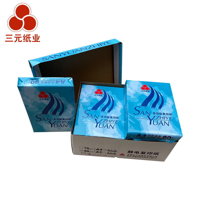 蓝三元80gA4复印纸一体机打印纸80g打印纸A4复印纸(8包/箱 共4000页)
