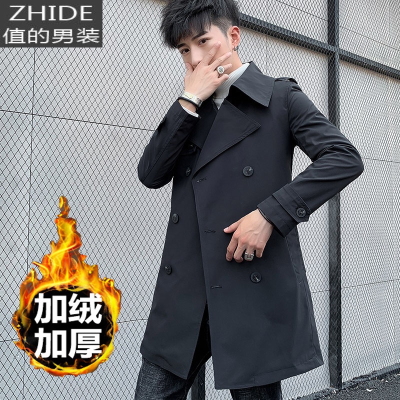 SUNTEK男士中长款风衣修身韩版双排扣休闲外套青少年学生英伦帅气西服潮风衣高清大图