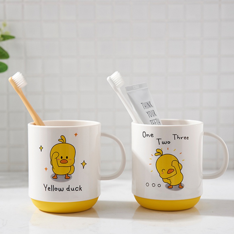 网红鸭儿童漱口杯卡通防摔可爱家用牙刷杯浴室洗漱杯子塑料卫生间 三维工匠 洗漱杯网红鸭2个装图案随机高清大图