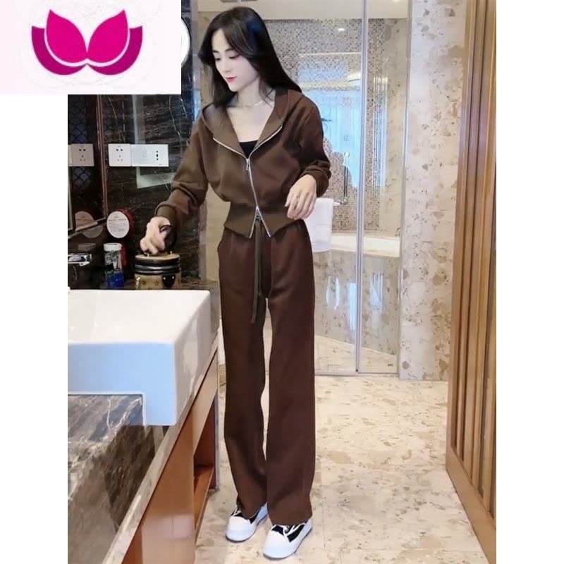七斓网红休闲女士运动套装2022年秋季新款韩版高腰拉链外套直筒裤图片