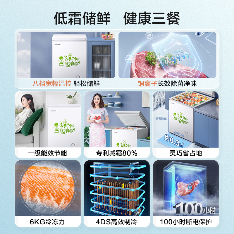容声(Ronshen)100升顶开门小型冰柜 一级能效 母婴家用冷藏冷冻转换节能单温 国补 (白)BD/BC-100MB
