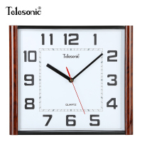 天王星(Telesonic)客厅现代简约创意挂钟家用静音钟表时尚大气方形卧室石英钟会议室时钟 12英寸木纹色（长33.5厘米、高30厘米）