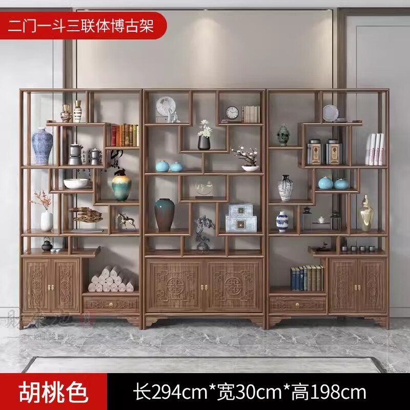 戴劲博古架多宝阁茶叶架子新中式客厅办公室隔断置物架 三联博古架高清大图