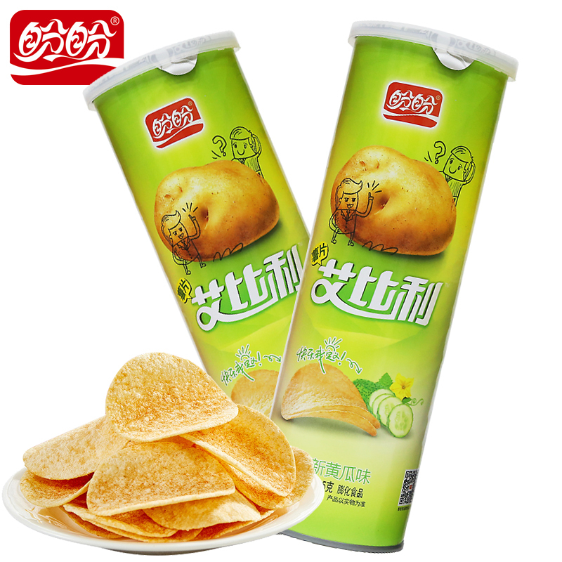 盼盼2罐装黄瓜味95g艾比利长桶筒装薯片烧烤番茄原味膨化土豆片零食品整箱