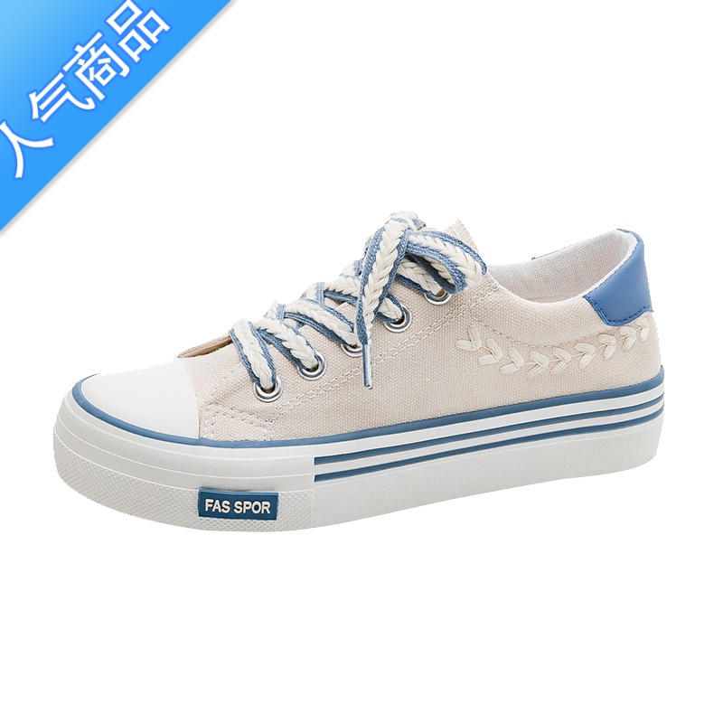 SUNTEK2023年新款麦穗帆布鞋女ins潮鞋子女百搭休闲透气厚底板鞋女高清大图