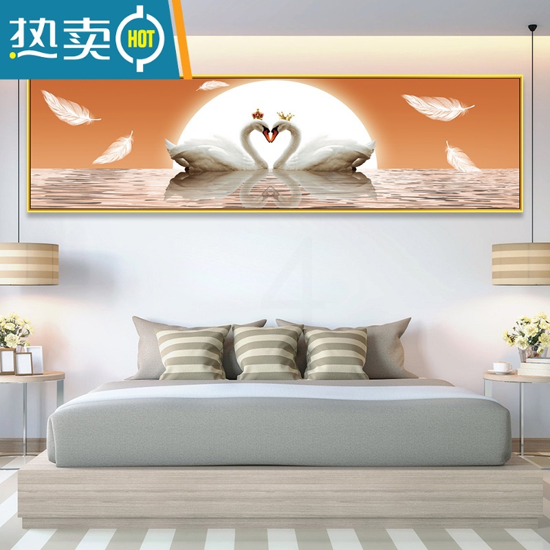 敬平北欧自粘装饰浪漫墙纸卧室房间床头天鹅装饰画简约背景墙客厅壁画装饰画高清大图