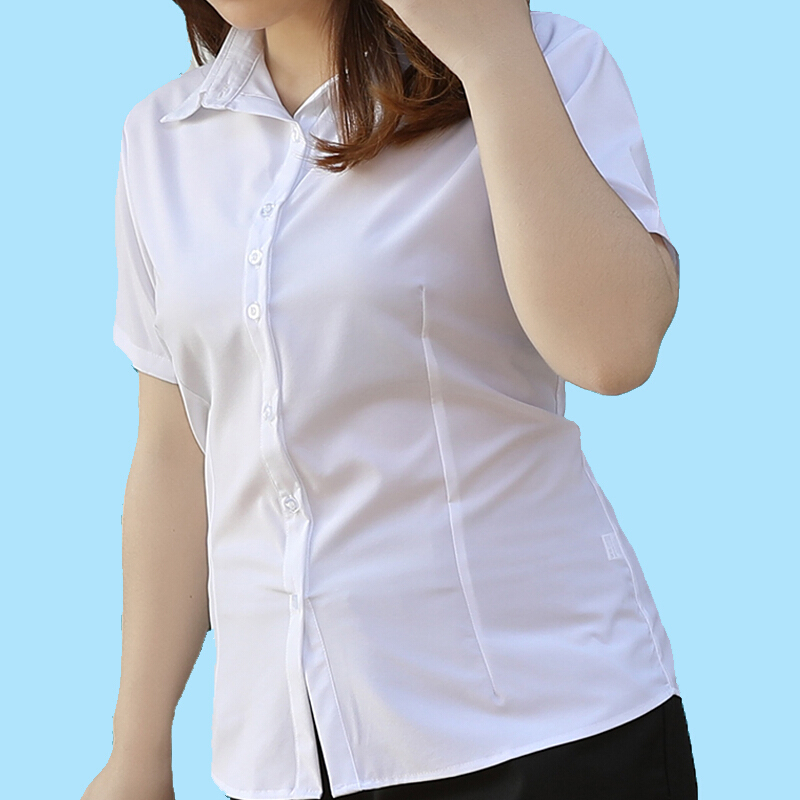 胖妹妹春夏白衬衫女短袖特大码胖mm200斤加肥加大工作服职业衬衣