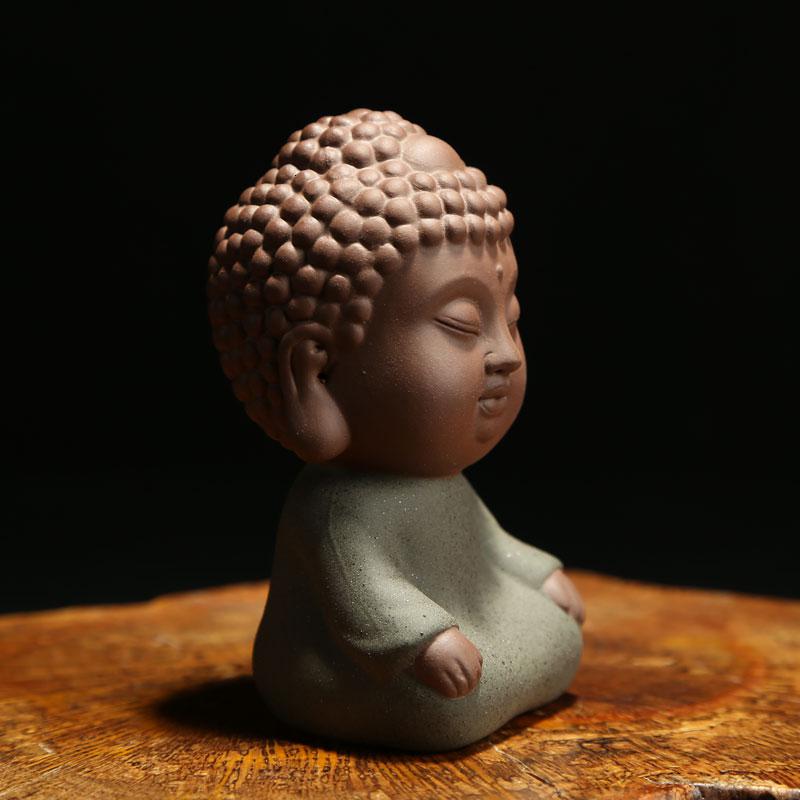 美帮汇彩砂陶紫砂许愿小和尚 静坐小如来茶宠摆件汽车家饰摆件高清大图
