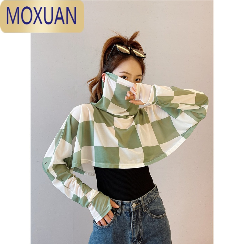 MOXUAN防晒披肩女夏季腰果花长袖开车披风出游短款遮脸面罩一体防晒衣