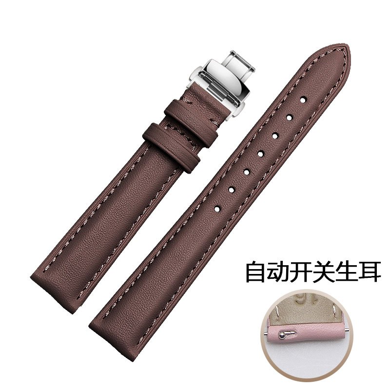 适用于铁达时titus手表带 女 真皮表带 蝴蝶扣 手表链配件12 14 16