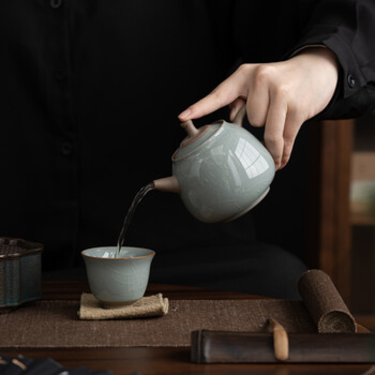 苏氏陶瓷(SUSHI CERAMICS) 哥窑功夫茶具陶瓷泡茶壶三才盖碗茶杯茶洗六君子大套组礼盒装_高清大图