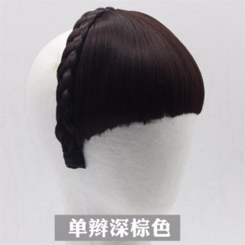 假发刘海片带发箍辫子头箍齐刘海片隐形加厚接发片发卡假流海头帘 单辫款深棕色 061