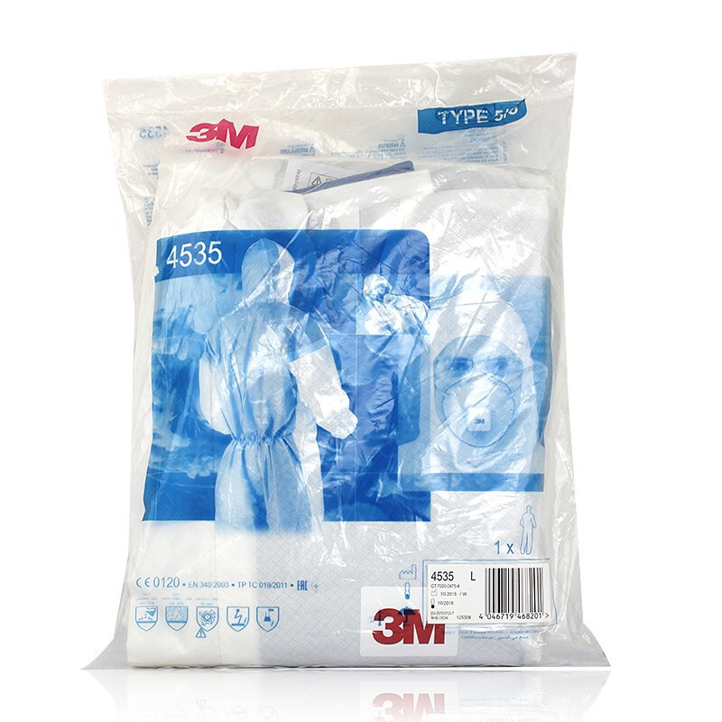3M 4535防静电透气防护服 防尘防液体农药喷漆隔离工作防护服连体带帽无尘服 M-XXL可选