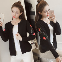 新款实拍秋装新款女装7时尚百搭韩版修身显瘦绣花针织开衫纯色毛