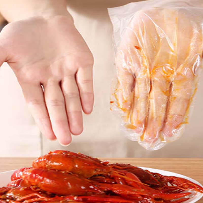 美丽雅 (HWM)一次性手套100只食品用抽取式塑料pe加厚防漏家用高清大图