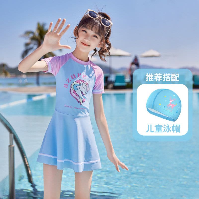 儿童游衣女童连体2022新款中大童可爱宝宝专业防晒游泳衣游泳装备图片