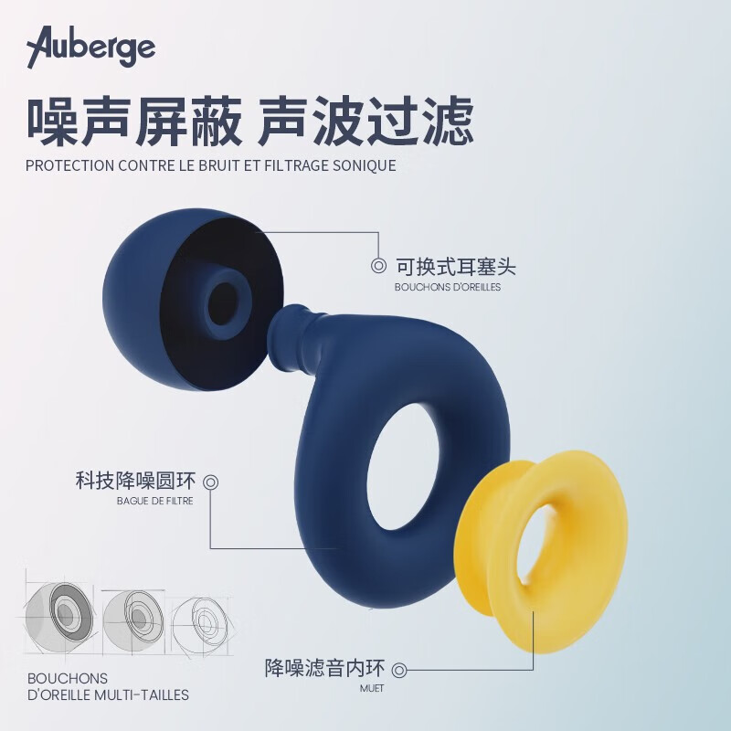 Auberge[专业降噪测试]睡眠耳塞睡觉专用隔音不伤耳神器耳塞防噪(黑色)1套高清大图