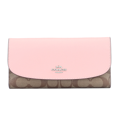COACH 蔻驰 奢侈品 女士卡其粉色人造革长款钱包钱夹