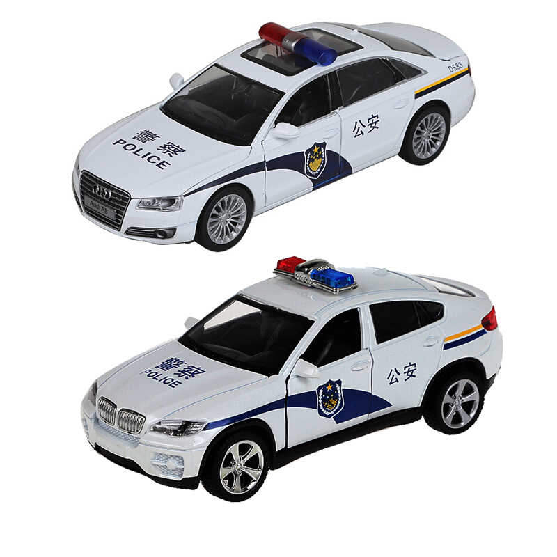 华一儿童玩具合金车汽车模型警车玩具车模型铁车带声音灯光回力