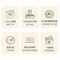 苏泊尔(SUPOR)电煮锅 小电锅 电热锅 多功能电蒸锅 电炒锅一体 学生宿舍火锅2.6L多用途H2020FK842A