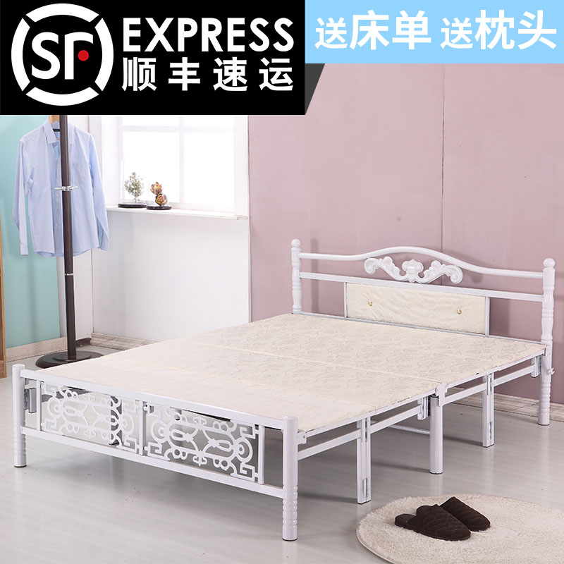 简约折叠床中式午休床木板床双人床单人床家用出租房铁艺加厚成人高清大图