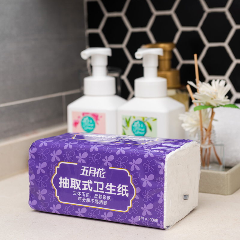 五月花 抽纸 抽卫系列 3层100抽6包*3组(L码)舒适柔厕纸抽取式卫生纸厕所大规格纸巾