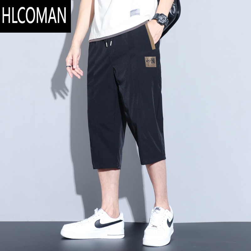 HLCOMAN2024新款夏季韩版冰丝七分裤子男短裤薄款直筒大码休闲沙滩运动裤