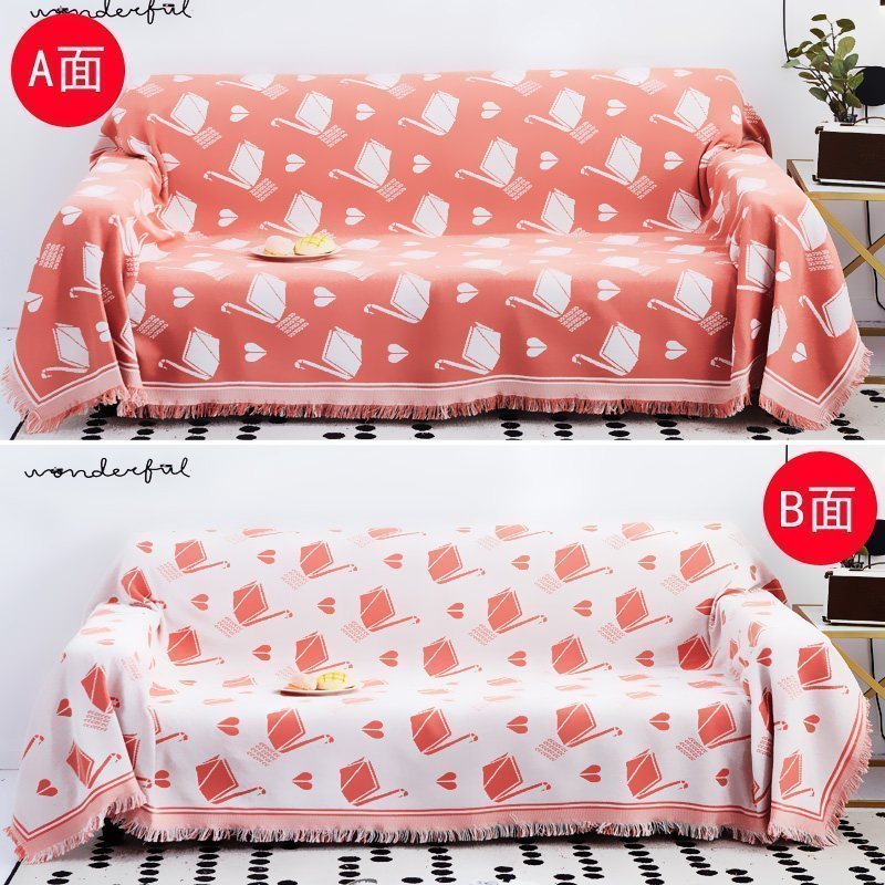 家柏饰(CORATED)北欧双面全盖沙发布沙发巾沙发毯布单沙发套罩沙发垫盖布 藕粉千纸鹤【双面】 180*340cm