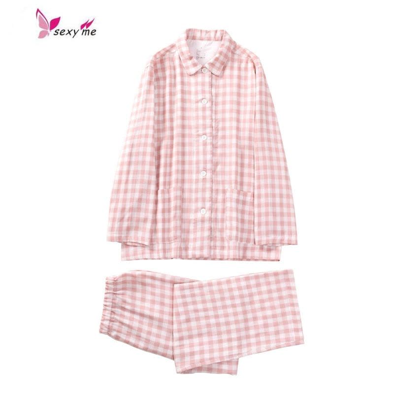 新款棉双层纱布家居服 睡衣+睡裤 小格子 V9[定所居无] FISH BASKET图片