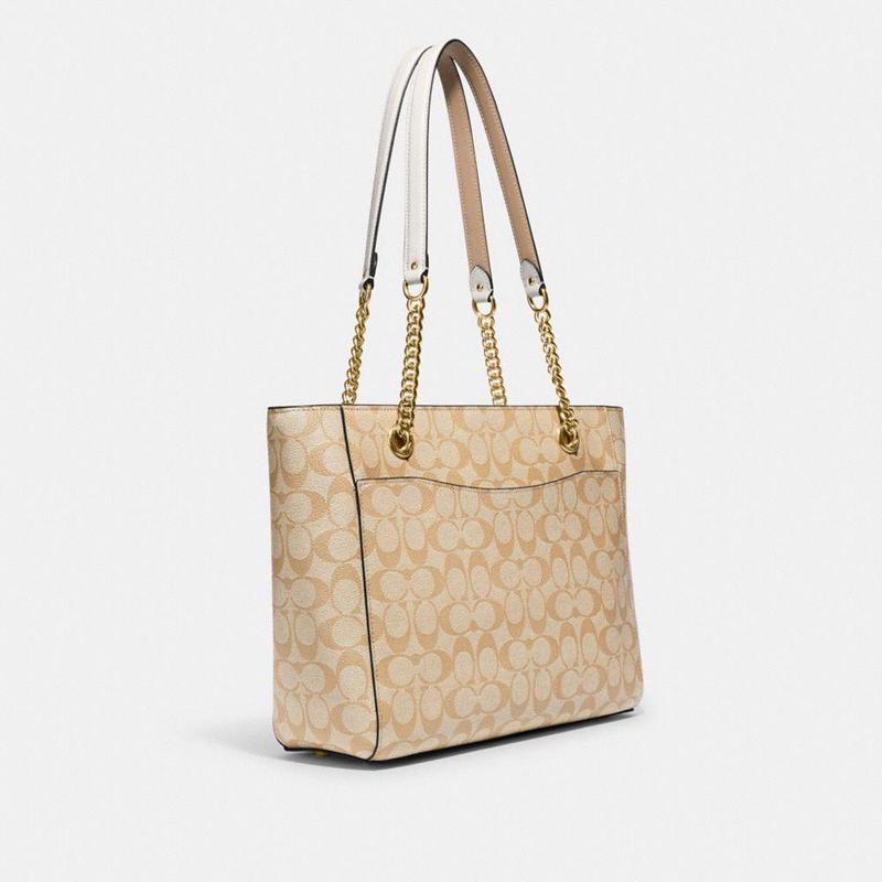 蔻驰coach女士手提包时尚轻奢cammie标志性帆布链式托特包女士单肩包c