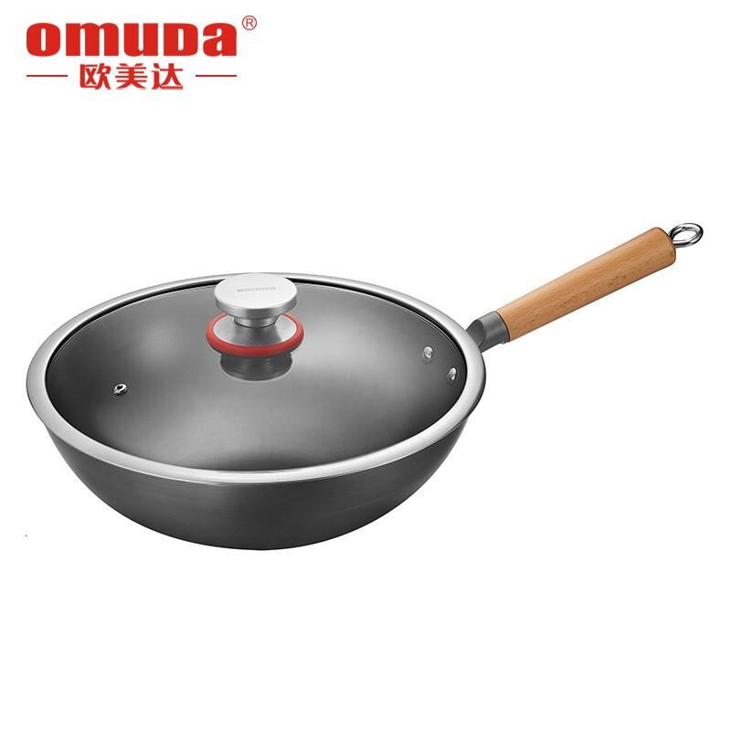 欧美达(omuDa)欧美达真不锈铁锅无涂层不生锈炒锅燃气明火专用家用精铁炒菜锅JTC34-A34cm高清大图