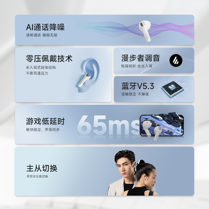 EDIFIER/漫步者 Zero Buds蓝牙耳机真无线降噪2022年新款 鸦青