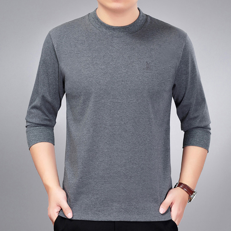 春秋季中年男士长袖t恤圆领爸爸冬装薄款上衣中老年人秋衣体恤衫