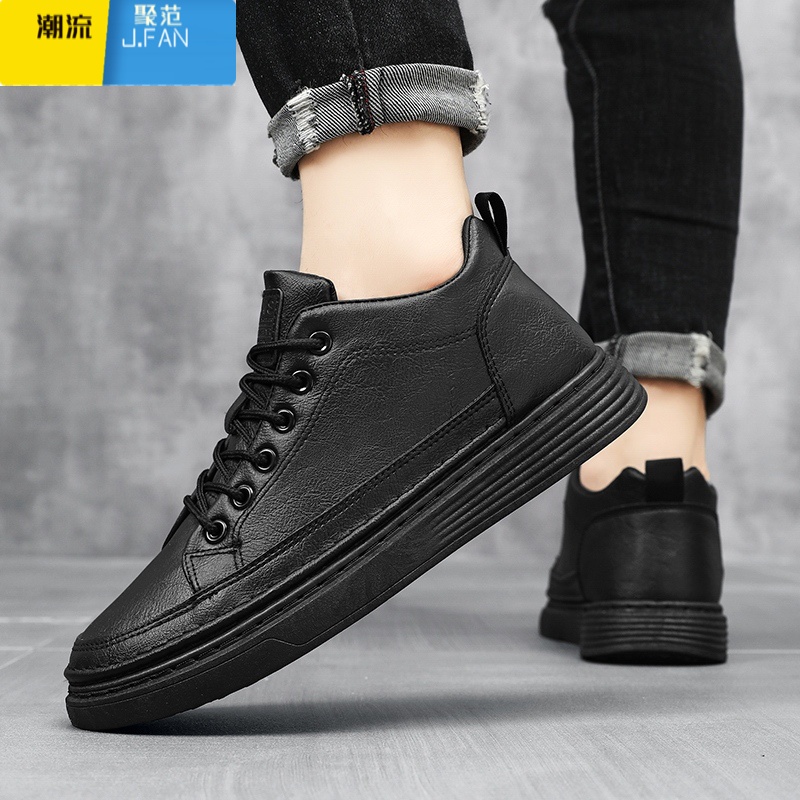 聚范秋季男鞋2024新款夏厨房防水防滑板鞋男士休闲皮鞋子黑色工作耐磨高清大图