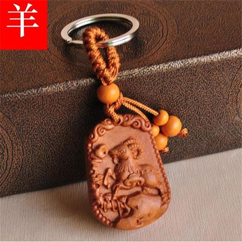 桃木十二生肖守护神木质12属相钥匙扣挂件鼠牛虎兔龙蛇马羊猴鸡坠木送女朋友七夕情人节礼物图片