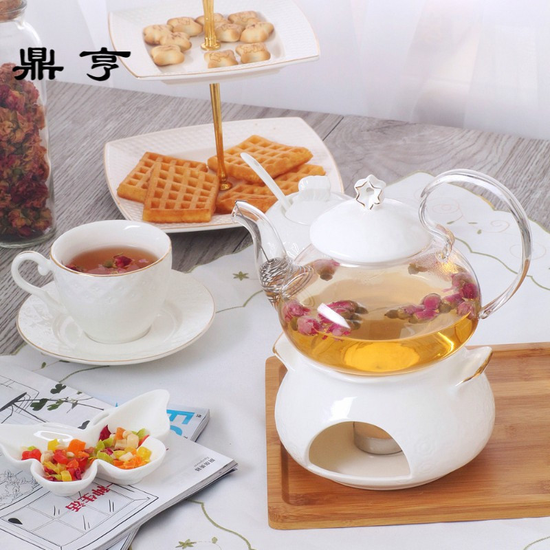鼎亨日式水果茶壶花茶壶茶具套装耐热玻璃陶瓷加热底座下午茶煮泡