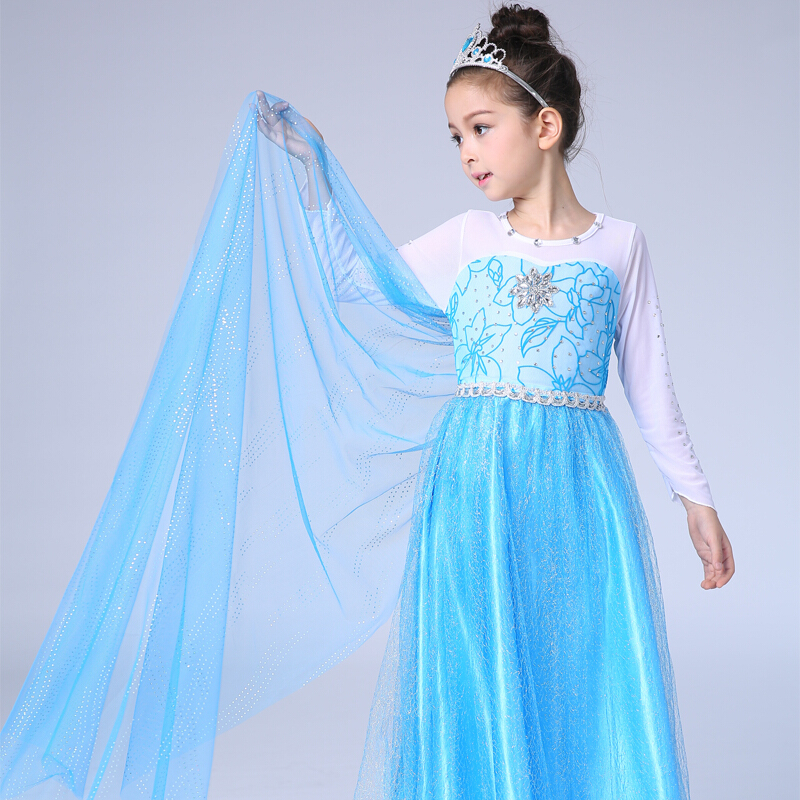 冰雪奇缘公主裙秋季新款艾莎女孩衣服演出服女童连衣裙爱莎长纱裙