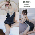 长夜漫漫情趣内衣女蕾丝睡裙睡衣短款V领露背性感诱惑吊带裙1186 均码(80-120斤) 黑色
