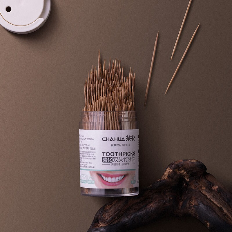 茶花碳化竹牙签 独立罐装 水果签一次性家用剔牙竹签双头细920支2罐314004*2高清大图