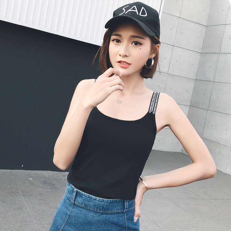 2018春夏韩版修身显瘦内搭纯棉打底衫女弹力字母外穿带背心