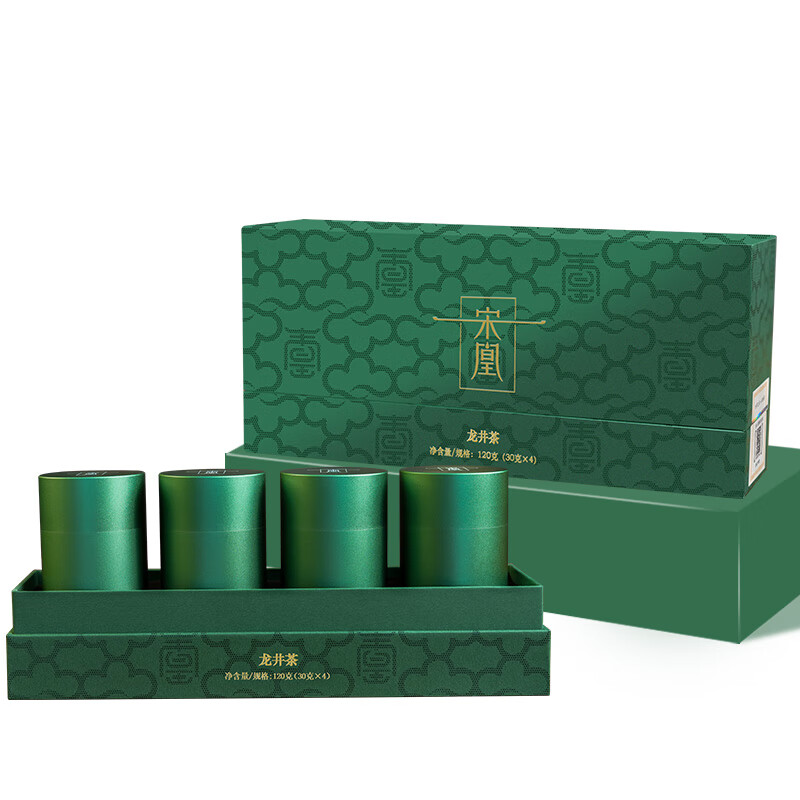 宋凰 特级明前绿茶叶礼盒装 正宗越州龙井茶企业礼品盒装定制 龙井茶四小罐30g*4罐