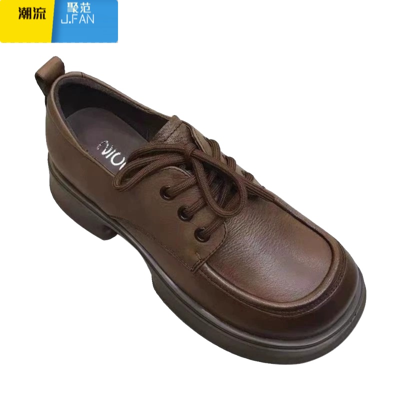 聚范薏尓康特价厚底乐福鞋女2024新款软底软面系带皮鞋英伦风单鞋高清大图