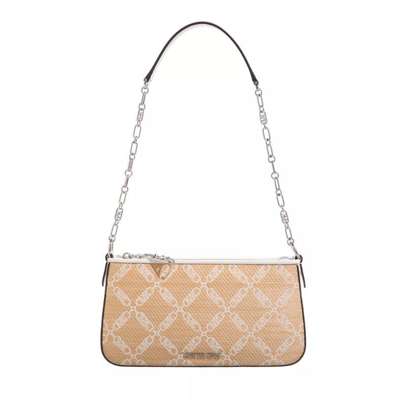 迈克·科尔斯(MICHAEL KORS)女士单肩包自然米白麻料链条斜挎包实