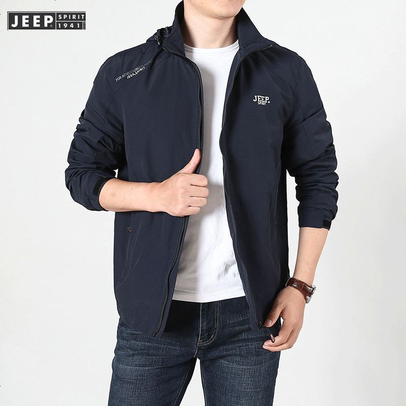 jeep吉普男士外套春秋薄款夹克男宽松大码男装户外运动休闲外衣男